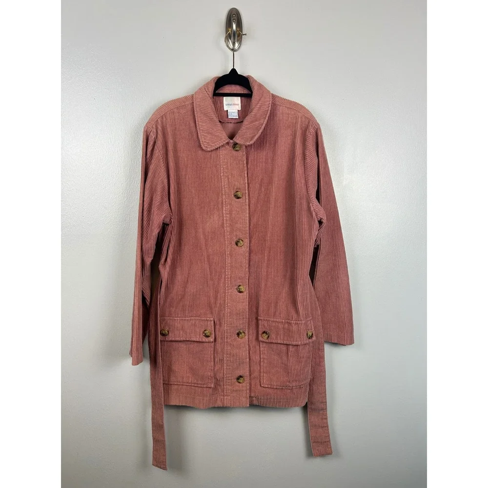 Vintage Styles To Go Pink Corduroy Belted Jacket Coat Small Button Up‎ Coquette
